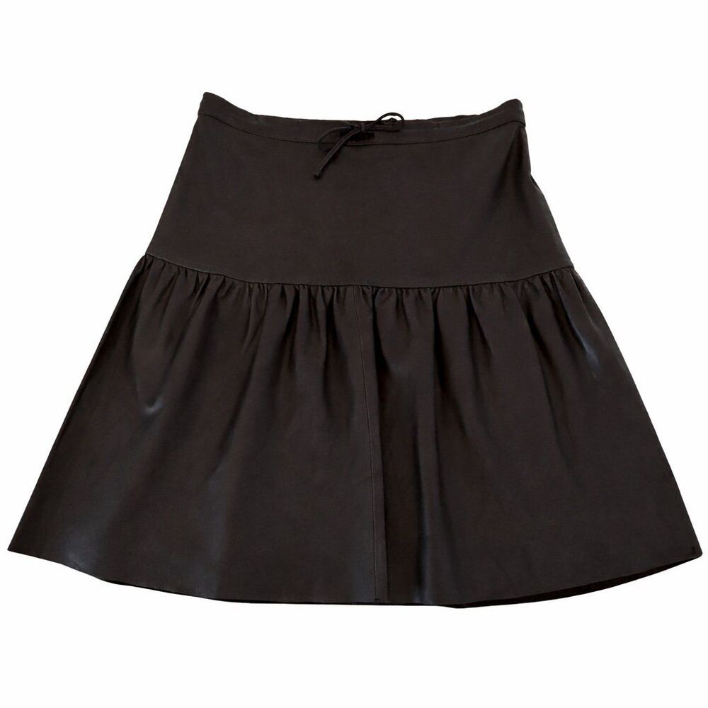AllSaints Long Haslam Black Lamb Leather Mini Skirt US 4 Drop Waist Flare